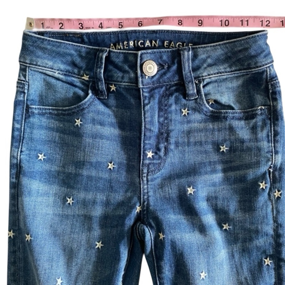 American Eagle Womens High Rise Jegging Sz 0 Embroidered White Stars Distressed - Picture 6 of 10